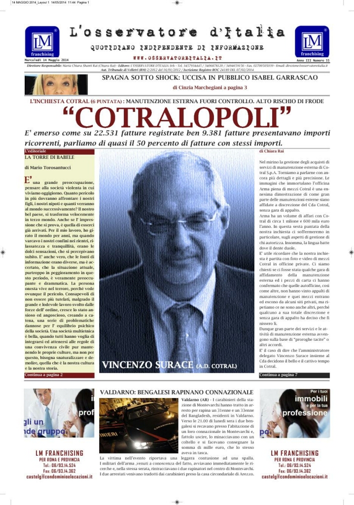 L'osservatore d'Italia edizione del 14 Maggio 2014